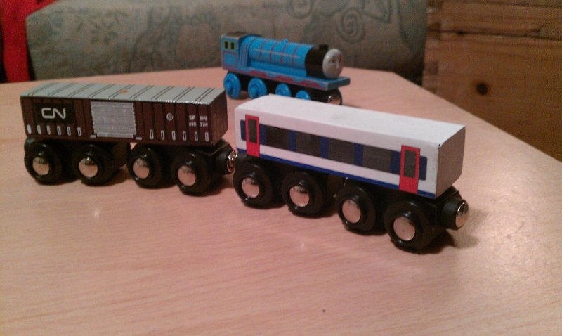 BigJigs Wagon, unmodifed and modified. With Gordon for scale!