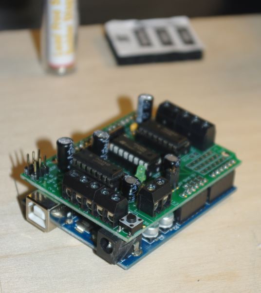 Motor shield finished and in place on my Arduino