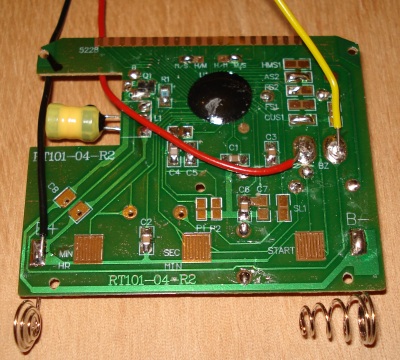 Back of the timer circuit board showing extra wires